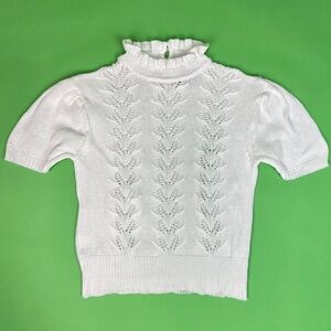 Vintage 80s White Coquette Lolita Ruffled Knit Top - Size Medium